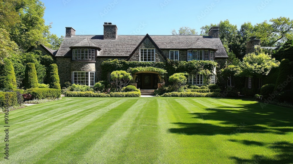 Stone Mansion with Green Lawn Stone Mansion with Green Lawn
