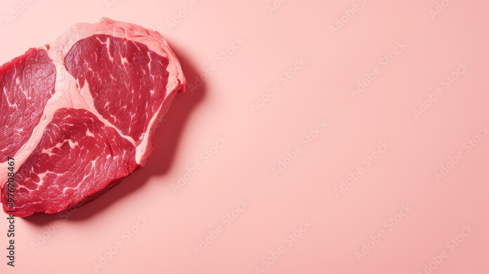 Raw Ribeye meat steak on pink background. Neural network ai generated art Raw Ribeye meat steak on pink background. Neural network ai generated art