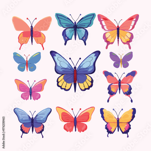 A collection group of colorful butterflies with different colors white background vector illustration