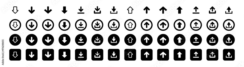 Download icon collection. Arrow downloading icon. Download files icons vector. Download icon collection. Arrow downloading icon. Download files icons vector.