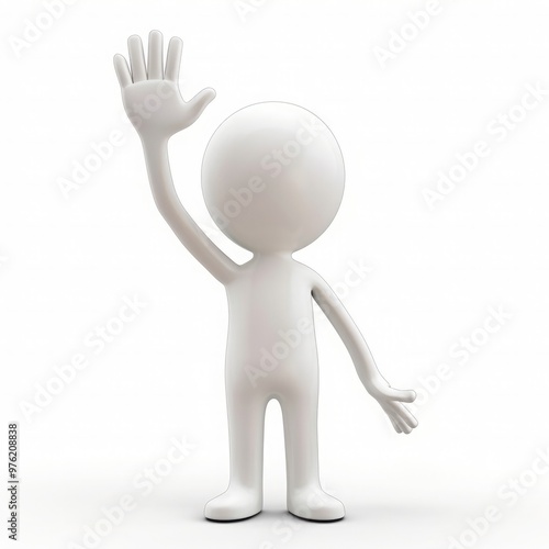 3D person with their hand raised, white background