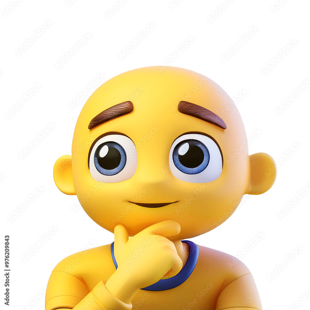 thinking emoticon cartoon yellow character in 3d style isolated on white background thinking emoticon cartoon yellow character in 3d style isolated on white background