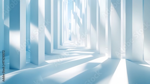  3d rendering of white and blue abstract geometric background. Scene for advertising, technology, showcase, banner, game, sport, cosmetic, business, metaverse. Sci-Fi Illustration. Product display