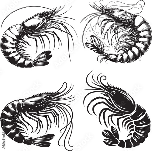 shrimp silhouette vector illustration,GENERATIVE AI