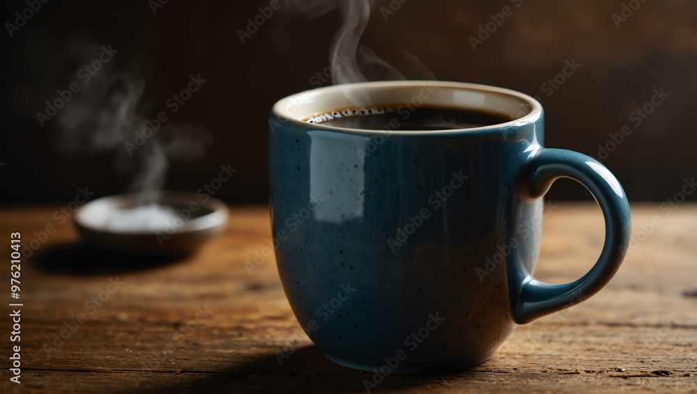 Steaming black coffee in a ceramic mug for cozy moments Steaming black coffee in a ceramic mug for cozy moments
