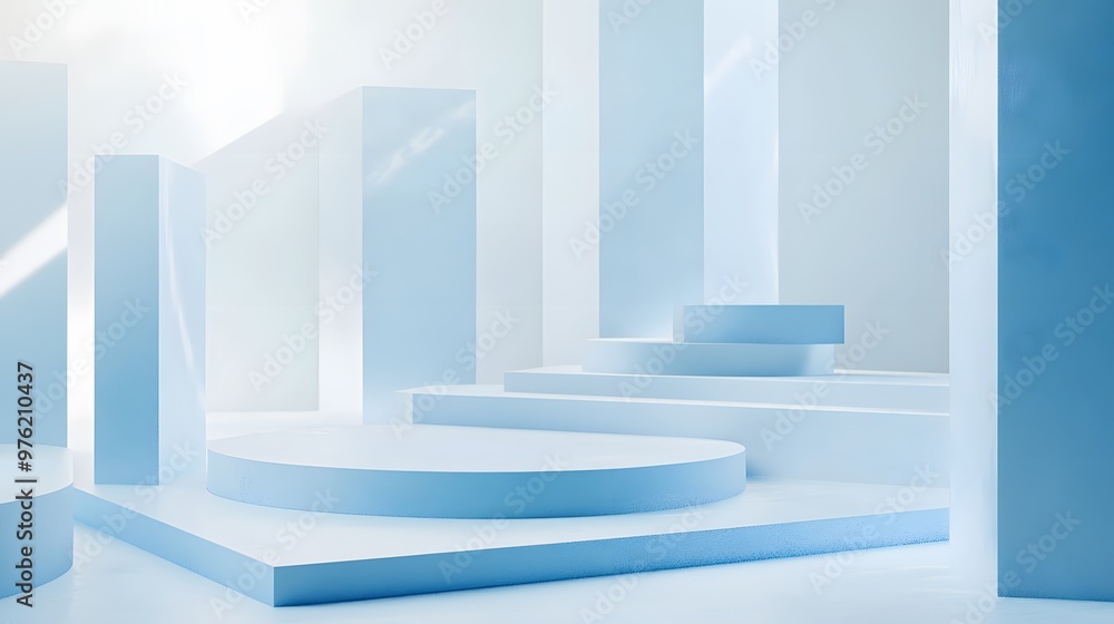 3d rendering of white and blue abstract geometric background. Scene for advertising, technology, showcase, banner, game, sport, cosmetic, business, metaverse. Sci-Fi Illustration. Product display
3d rendering of white and blue abstract geometric background. Scene for advertising, technology, showcase, banner, game, sport, cosmetic, business, metaverse. Sci-Fi Illustration. Product display