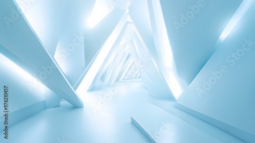 
3d rendering of white and blue abstract geometric background. Scene for advertising, technology, showcase, banner, game, sport, cosmetic, business, metaverse. Sci-Fi Illustration. Product display