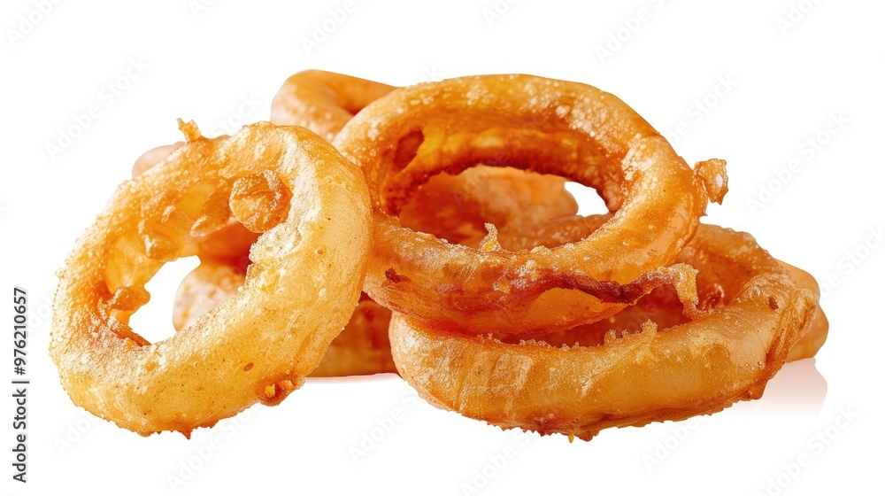 Freshly cooked onion rings stacked together Freshly cooked onion rings stacked together