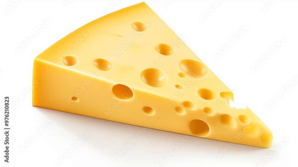Emmental cheese triangle, Swiss cheese isolated on white background. Neural network ai generated art Emmental cheese triangle, Swiss cheese isolated on white background. Neural network ai generated art