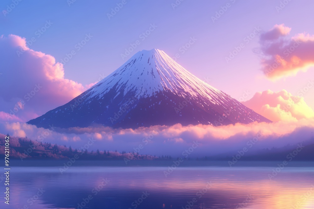 Fototapeta premium mount fuji, japan, sunset, clouds, water, mountains, clouds, mountains, mountains, mountains, mountains, mountains, mountains, mountains, mountains, m