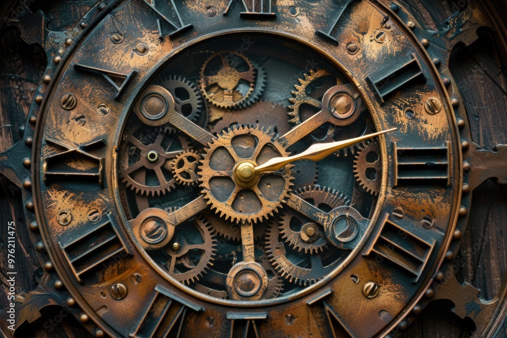 Fototapeta premium A detailed view of clockwork gears, ideal for illustration or educational purposes