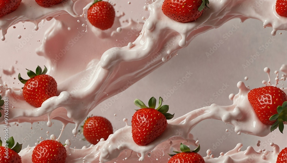 Strawberry milk splashes in 3D. Strawberry milk splashes in 3D.