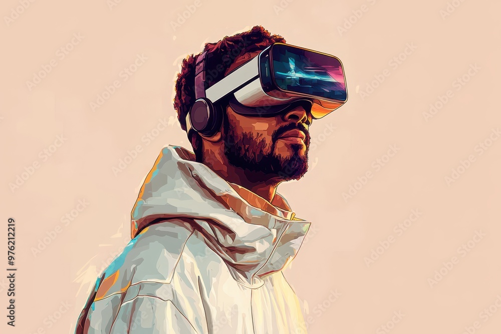 Obraz premium a man wearing a white hoodie and a pair of virtual reality glasses