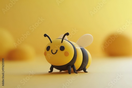 a small yellow bee toy sitting on a yellow background photo