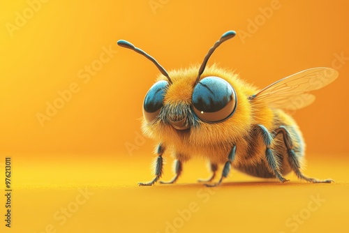 a cartoon bee with big eyes and a yellow background photo