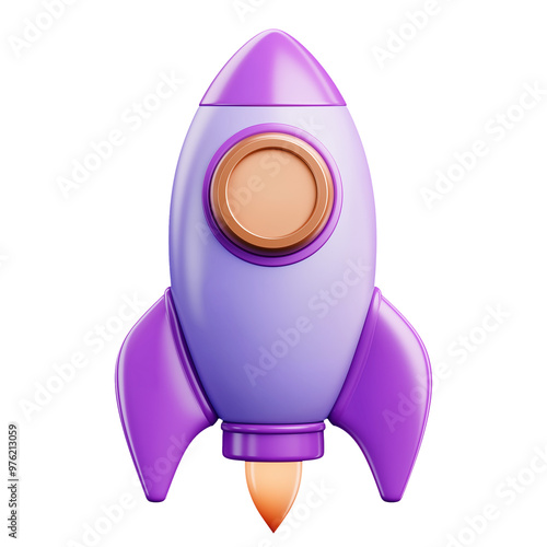 cartoon style 3D icon of a purple rocket isolated on transparent background 