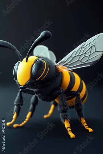 a 3d model of a bee with yellow and black wings photo