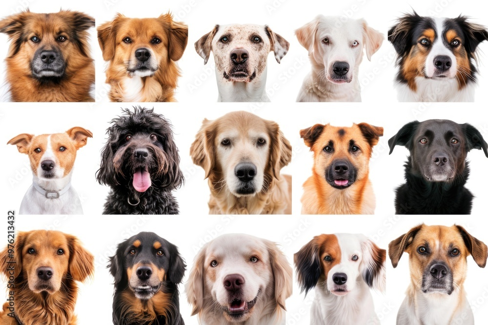 A group of curious dogs gazing directly at the viewer, great for pet-related or photography-themed uses A group of curious dogs gazing directly at the viewer, great for pet-related or photography-themed uses