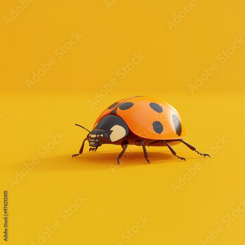 a ladybug on a yellow background