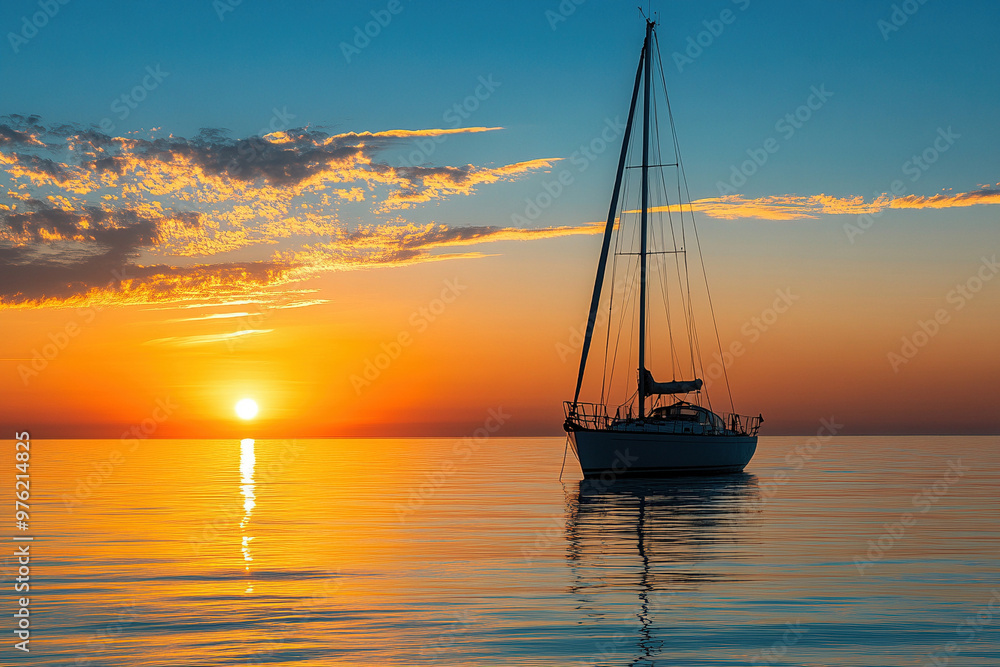 Segelschiff mit Sonnenuntergang im Hintergrund