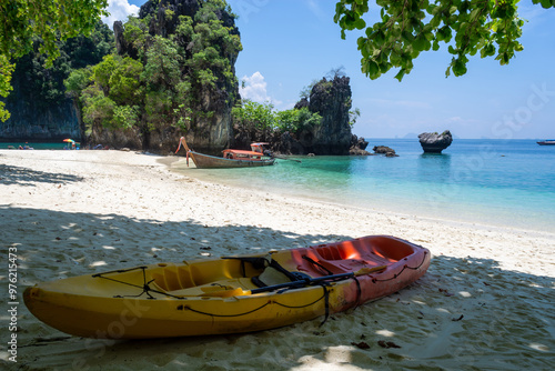 cayak on tropical sand beach photo