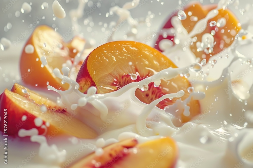 Fresh sliced peaches served with milk Fresh sliced peaches served with milk