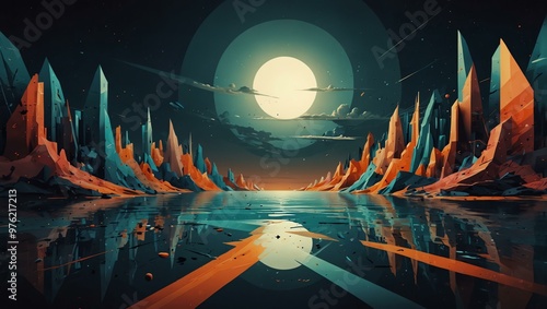 Surreal abstract art with geometric elements. photo