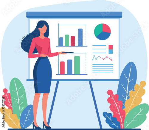 Woman leads presentation speaking in public about financial performance