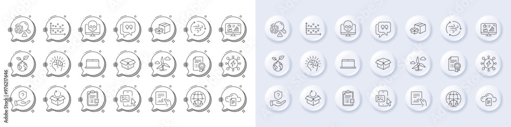 Smile, Protection shield and Power line icons. White pin 3d buttons, chat bubbles icons. Pack of Document, Magistrates court, Open box icon. Vector Smile, Protection shield and Power line icons. White pin 3d buttons, chat bubbles icons. Pack of Document, Magistrates court, Open box icon. Vector