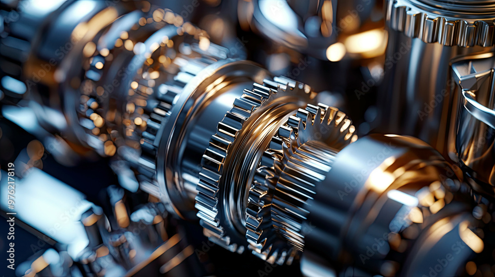 Macro shot of robotic joints and gears, precision engineering, reflective surfaces, volumetric lighting highlighting the chrome details, ultra-realistic Macro shot of robotic joints and gears, precision engineering, reflective surfaces, volumetric lighting highlighting the chrome details, ultra-realistic