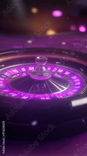 a casino roulette wheel with purple lights photo