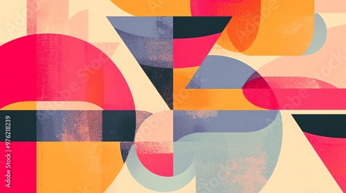 A vibrant abstract composition featuring geometric shapes and bold colors, perfect for modern art and design projects.
