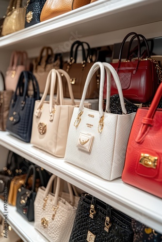 a large collection of handbags on shelves photo