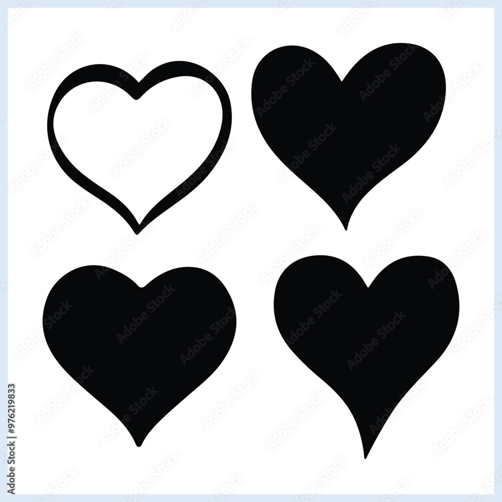 Heart silhouette set, heart vector set, Valentine day heart icon, love, romance, symbols of emotional doodles Heart silhouette set, heart vector set, Valentine day heart icon, love, romance, symbols of emotional doodles