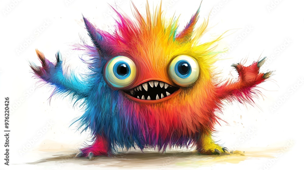 A colorful, friendly-looking monster with big eyes and a toothy grin. A colorful, friendly-looking monster with big eyes and a toothy grin.