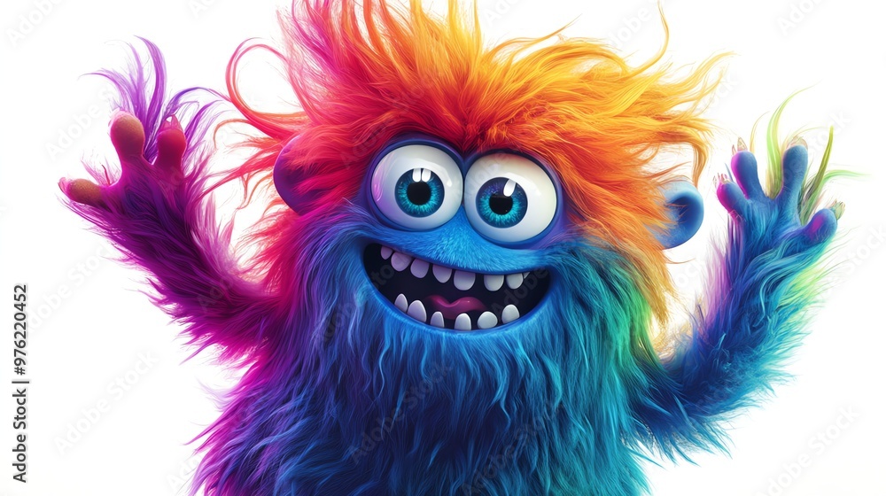 Naklejka premium A friendly, colorful monster with big, happy eyes and a toothy grin.