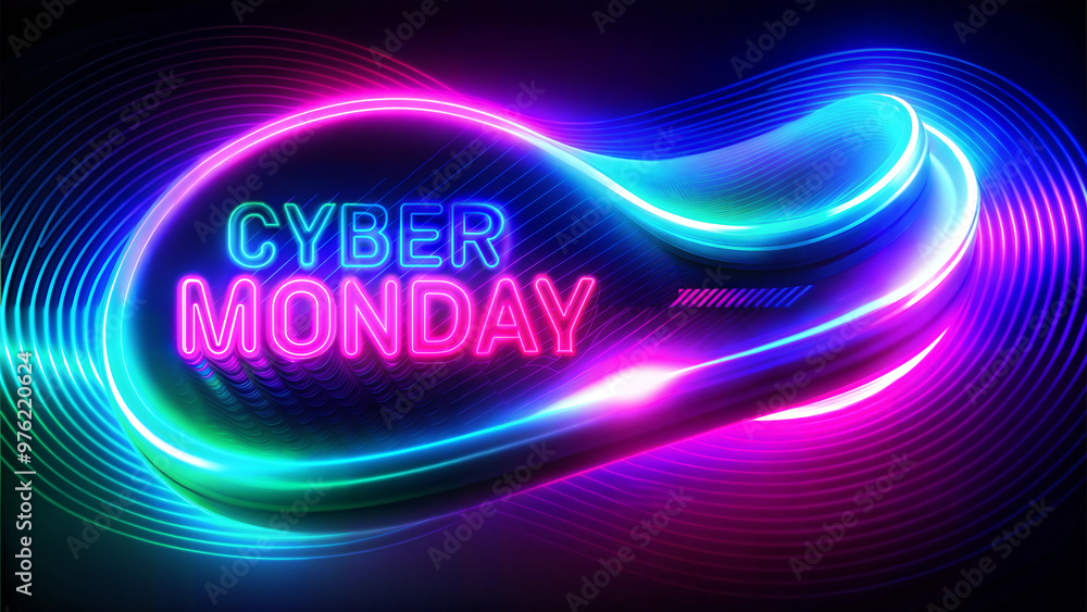 Vibrant Cyber Monday Neon Sign with Fluid Glow and Dynamic Shapes Vibrant Cyber Monday Neon Sign with Fluid Glow and Dynamic Shapes