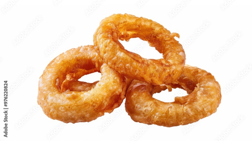 A plate of onion rings stacked on top of each other, ready to be served A plate of onion rings stacked on top of each other, ready to be served