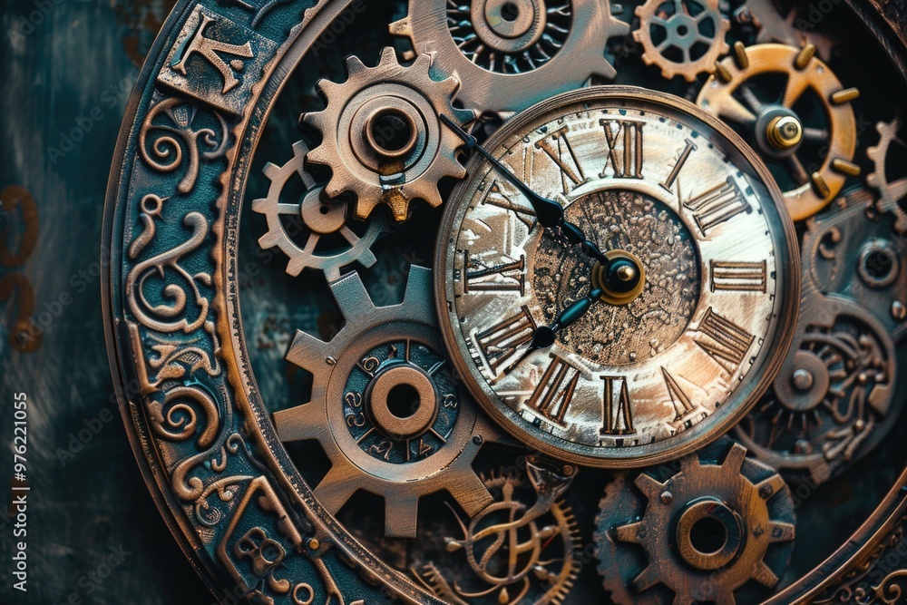 Obraz premium A detailed view of clock gears and mechanisms
