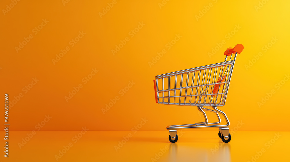 A minimalist shopping cart design focusing on smooth lines and vibrant colors A minimalist shopping cart design focusing on smooth lines and vibrant colors