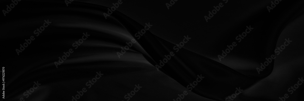Obraz premium Black gray satin dark fabric texture luxurious shiny that is abstract silk cloth panorama background with patterns soft waves blur beautiful.