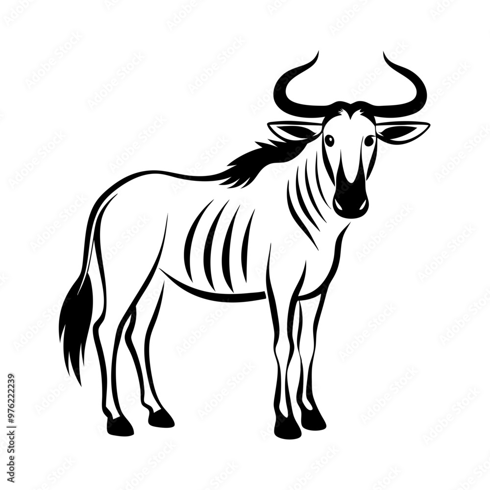 Wildebeest Vector Illustration in Black and White Wildebeest Vector Illustration in Black and White