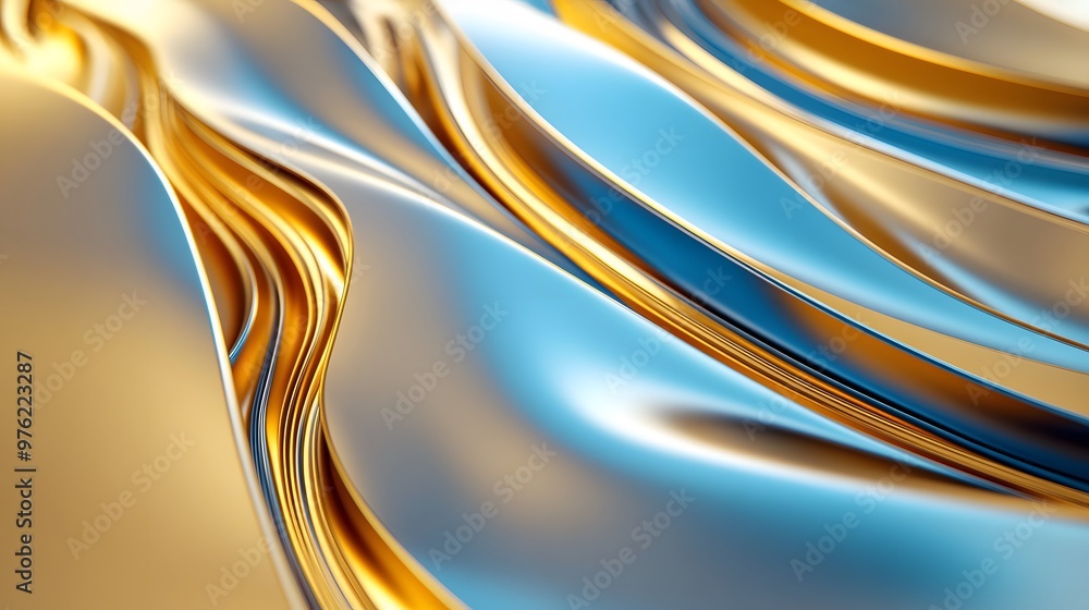 Fototapeta premium 3d rendering of golden and blue abstract geometric background. Scene for advertising, technology, showcase, banner, game, sport, cosmetic, business, metaverse. Sci-Fi Illustration. Product display
