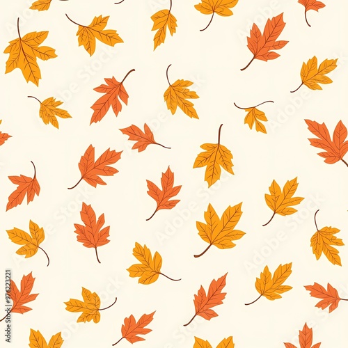 Colorful autumn leaves pattern on a light background.