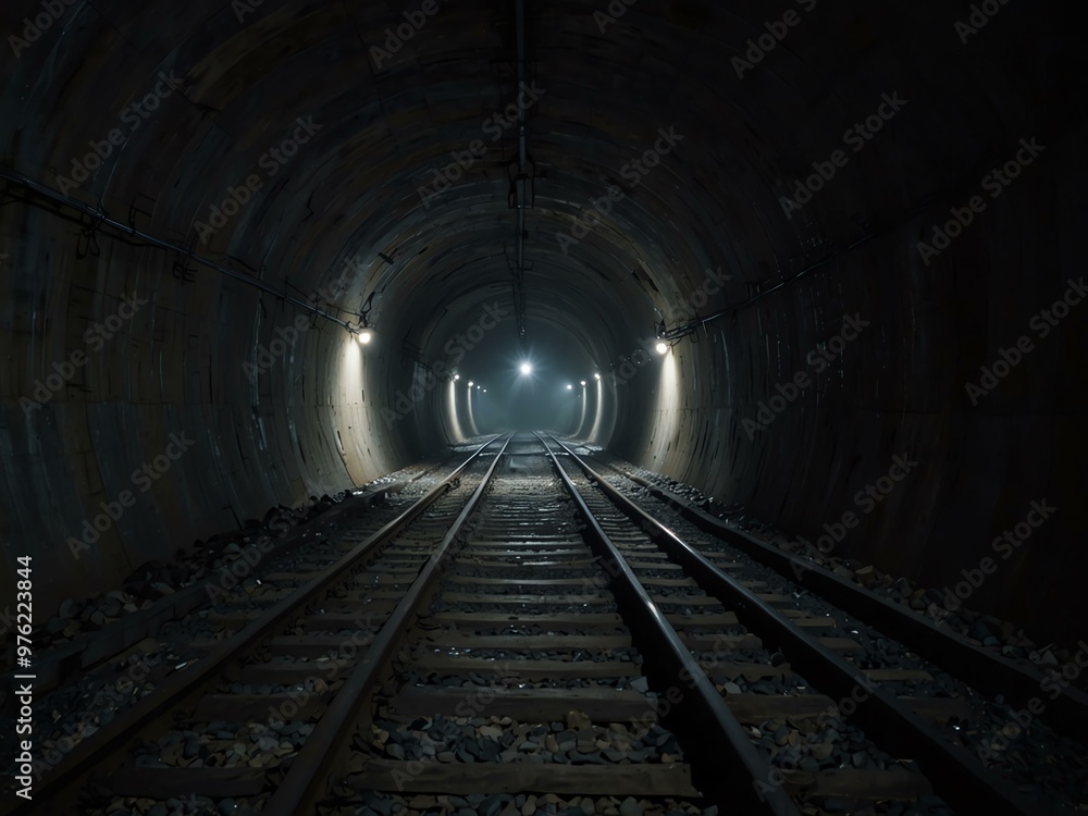 Train tracks in a tunnel with light at the end. Train tracks in a tunnel with light at the end.