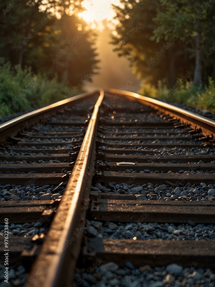 Train tracks leading to a bright dawn light. Train tracks leading to a bright dawn light.