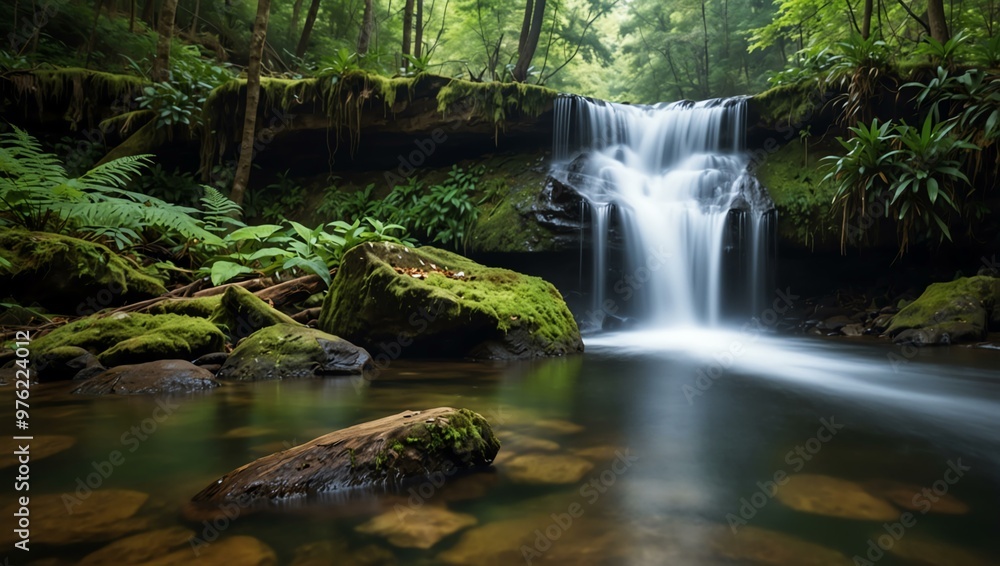 Tranquil forest waterfall. Tranquil forest waterfall.