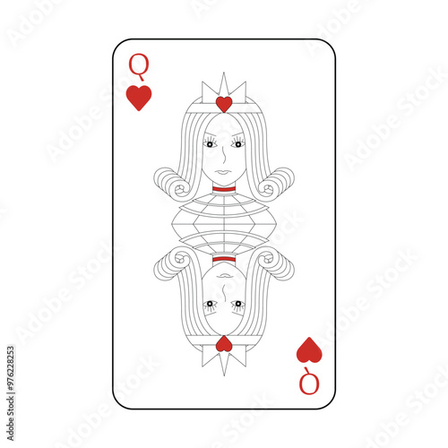 The playing card is a red queen of hearts.