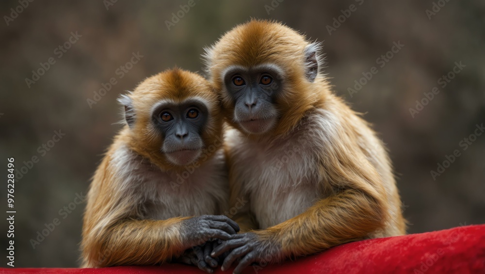 Valentine’s Day monkey couple cuddling. Valentine’s Day monkey couple cuddling.