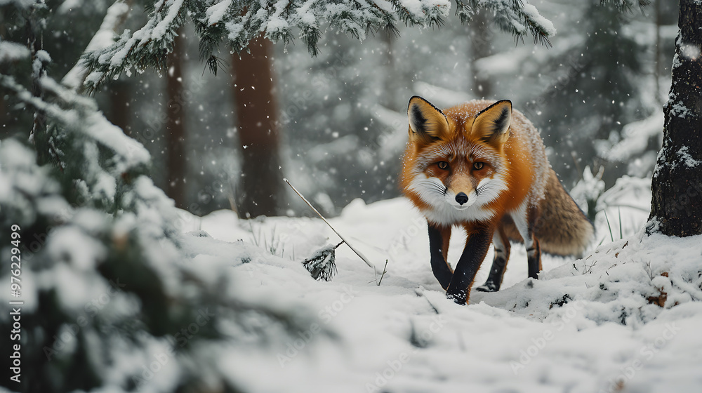Fox in a Snowy Forest Fox in a Snowy Forest